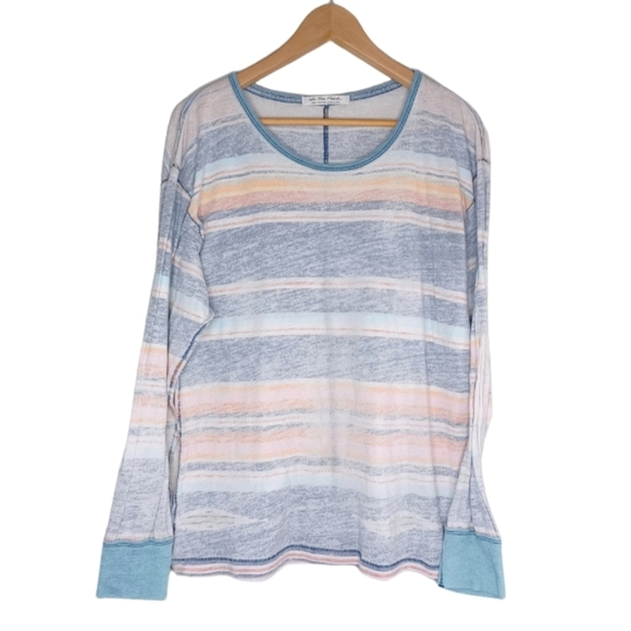 We The Free Arielle Printed Striped Long Sleeve Faded Ringer Tee - Picture 2 of 12